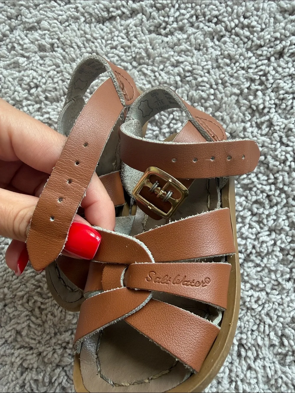 Salt Water Sandals by Hoy Tan Brown Strappy Kids Buckle Sandals